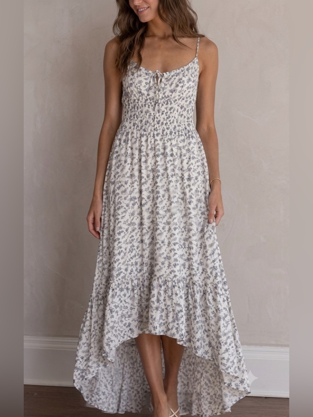 Altar’d State‎ Blue Floral High Low Maxi Dress Smocked Waist Size Small